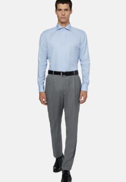 Sky Blue Houndstooth Cotton Shirt, Regular|Boggi Milano Fashion