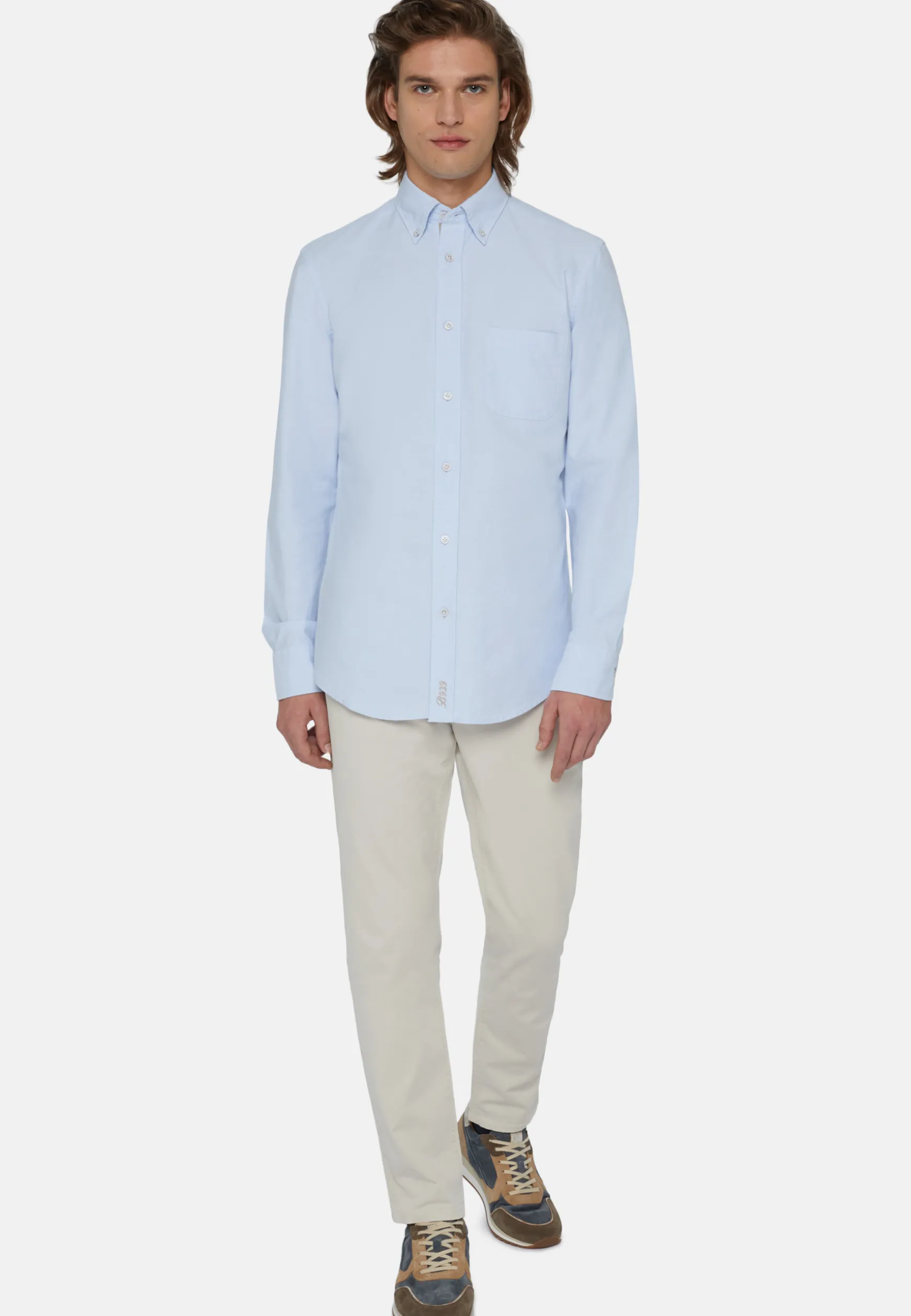 Sky Blue Shirt In Organic Oxford Cotton, Regular|Boggi Milano Outlet