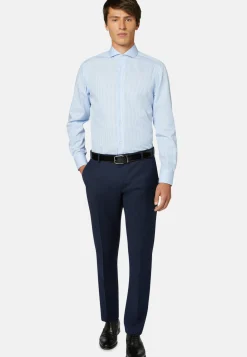 Sky Blue Striped Cotton Shirt Slim Fit|Boggi Milano Best Sale