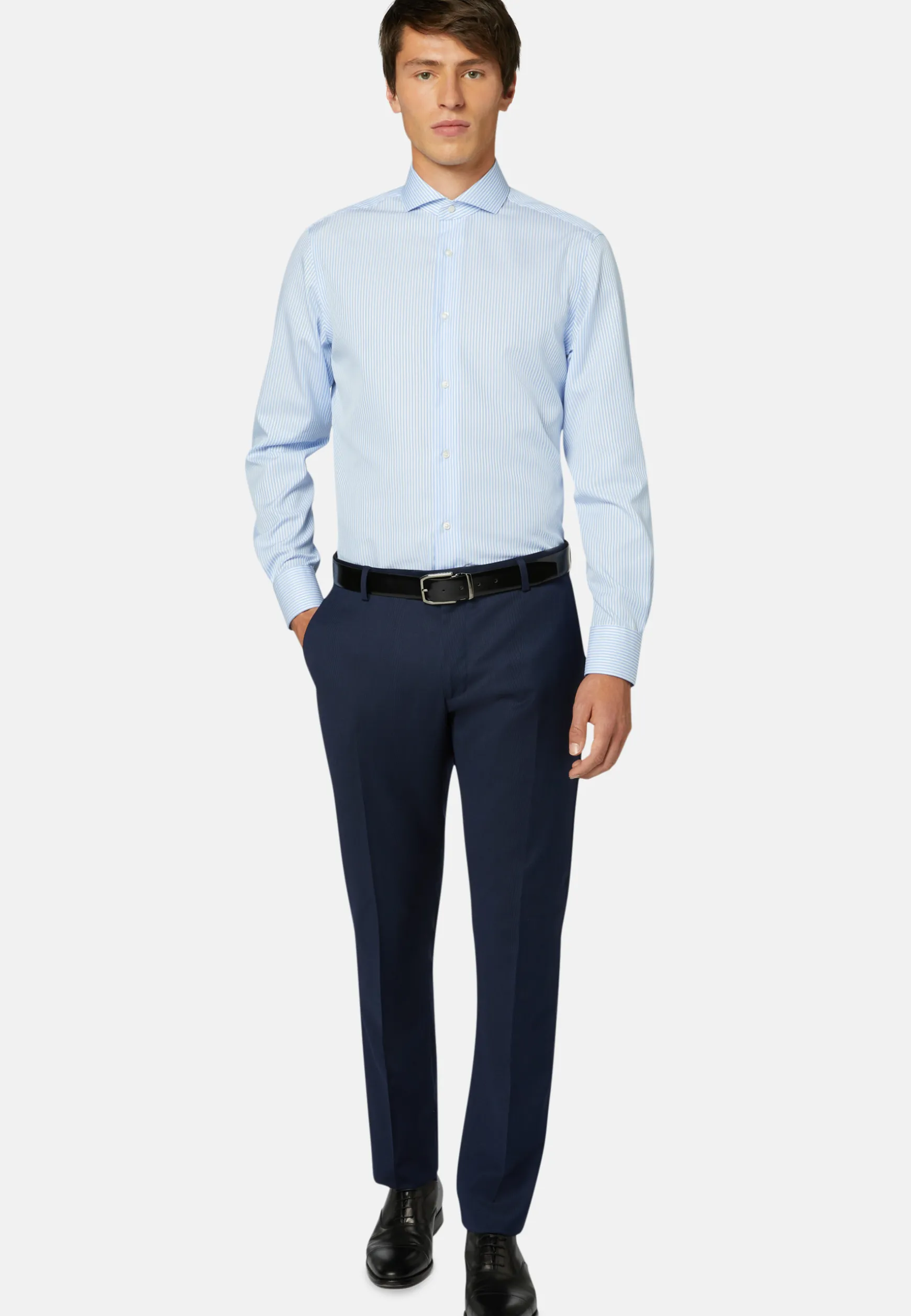 Sky Blue Striped Cotton Shirt Slim Fit|Boggi Milano Best Sale