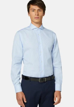 Sky Blue Striped Cotton Shirt Slim Fit|Boggi Milano Best Sale