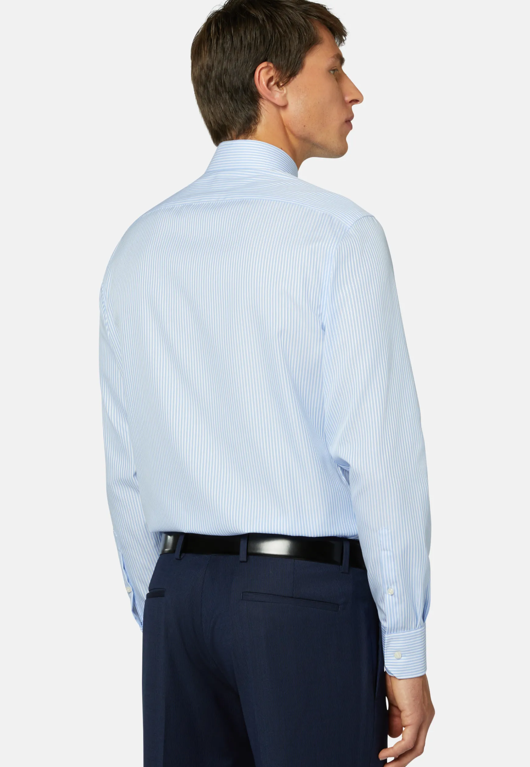 Sky Blue Striped Cotton Shirt Slim Fit|Boggi Milano Best Sale