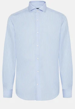 Sky Blue Striped Cotton Shirt Slim Fit|Boggi Milano Best Sale