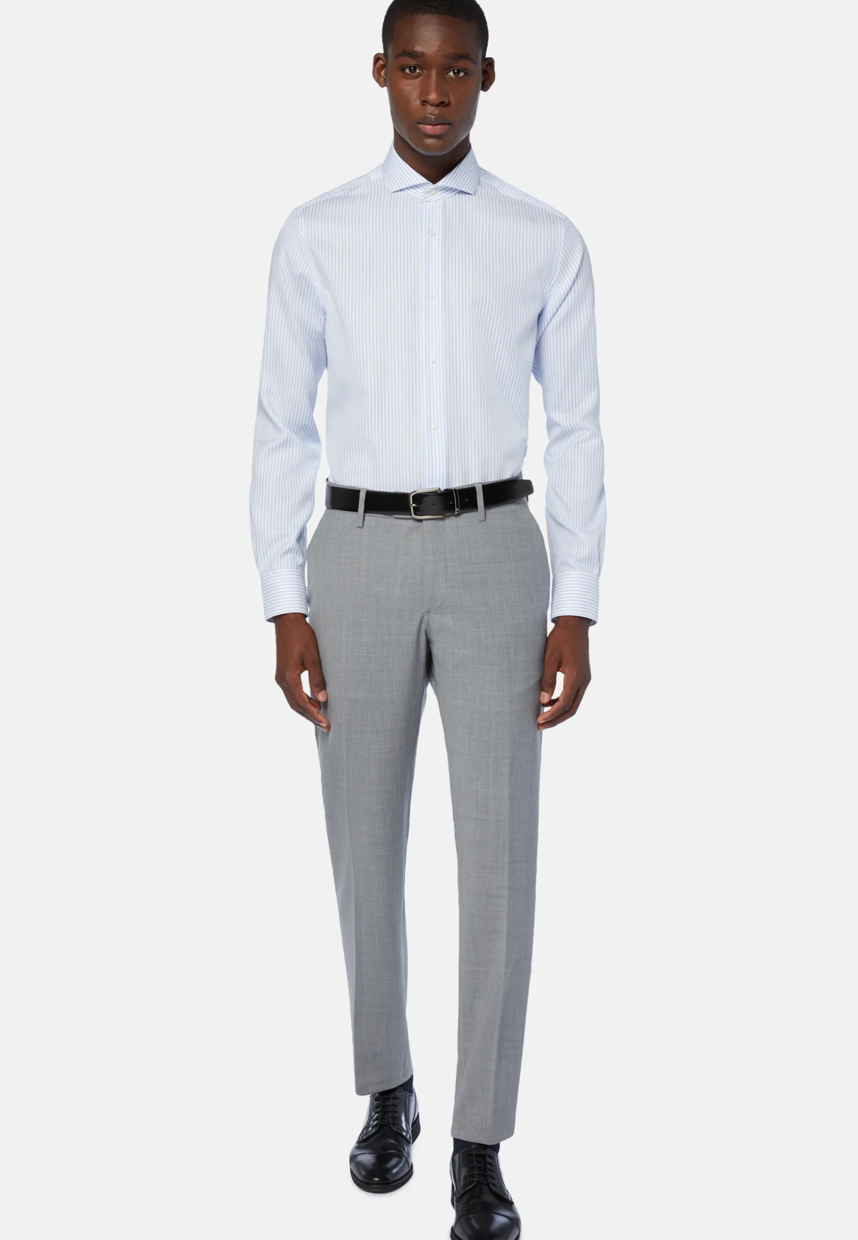 Sky Blue Striped Cotton Shirt Slim Fit|Boggi Milano Hot