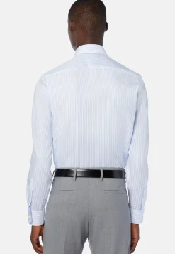 Sky Blue Striped Cotton Shirt Slim Fit|Boggi Milano Hot