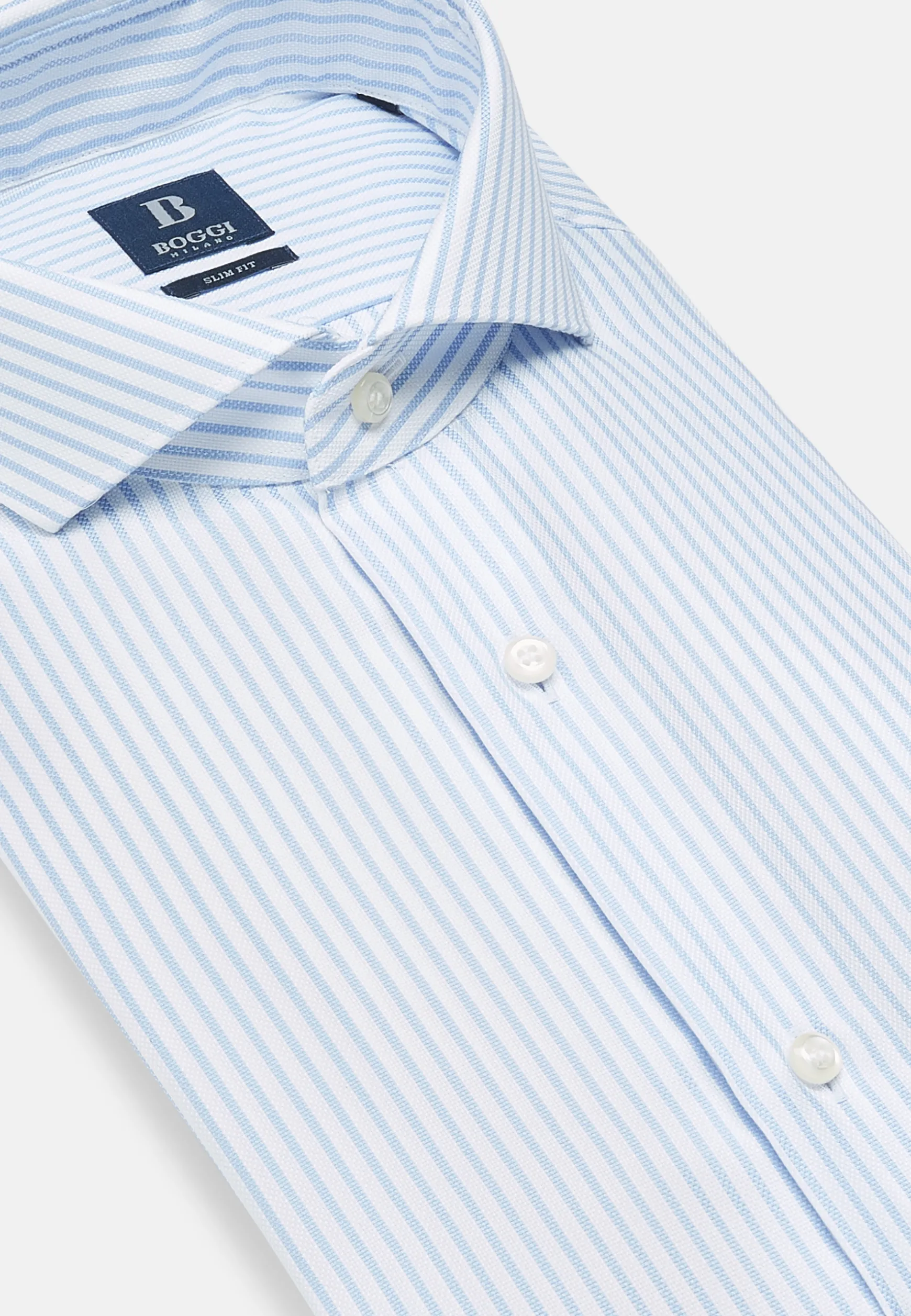 Sky Blue Striped Cotton Shirt Slim Fit|Boggi Milano Hot