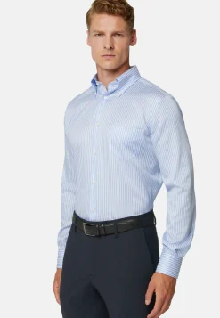 Sky Blue Striped Cotton Shirt Regular Fit|Boggi Milano Clearance