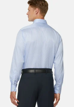 Sky Blue Striped Cotton Shirt Regular Fit|Boggi Milano Clearance
