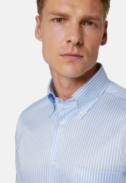 Sky Blue Striped Cotton Shirt Regular Fit|Boggi Milano Clearance