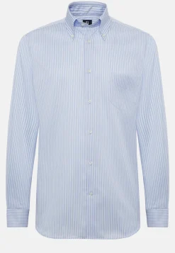Sky Blue Striped Cotton Shirt Regular Fit|Boggi Milano Clearance