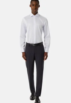 Sky Blue Striped Cotton Twill Shirt Slim Fit|Boggi Milano Outlet