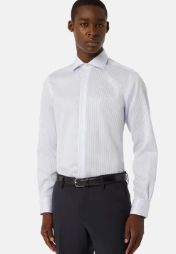 Sky Blue Striped Cotton Twill Shirt Slim Fit|Boggi Milano Outlet