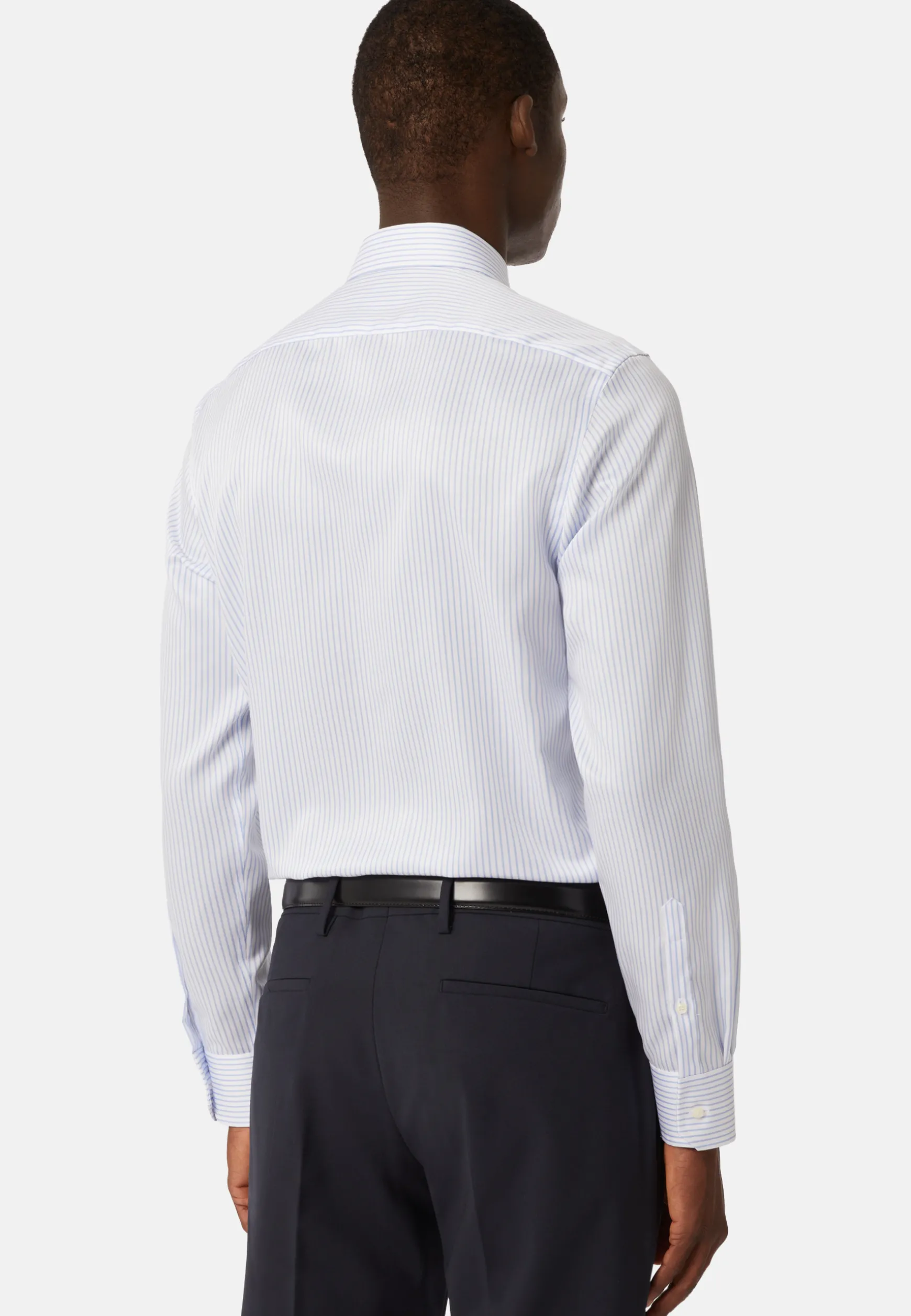 Sky Blue Striped Cotton Twill Shirt Slim Fit|Boggi Milano Outlet