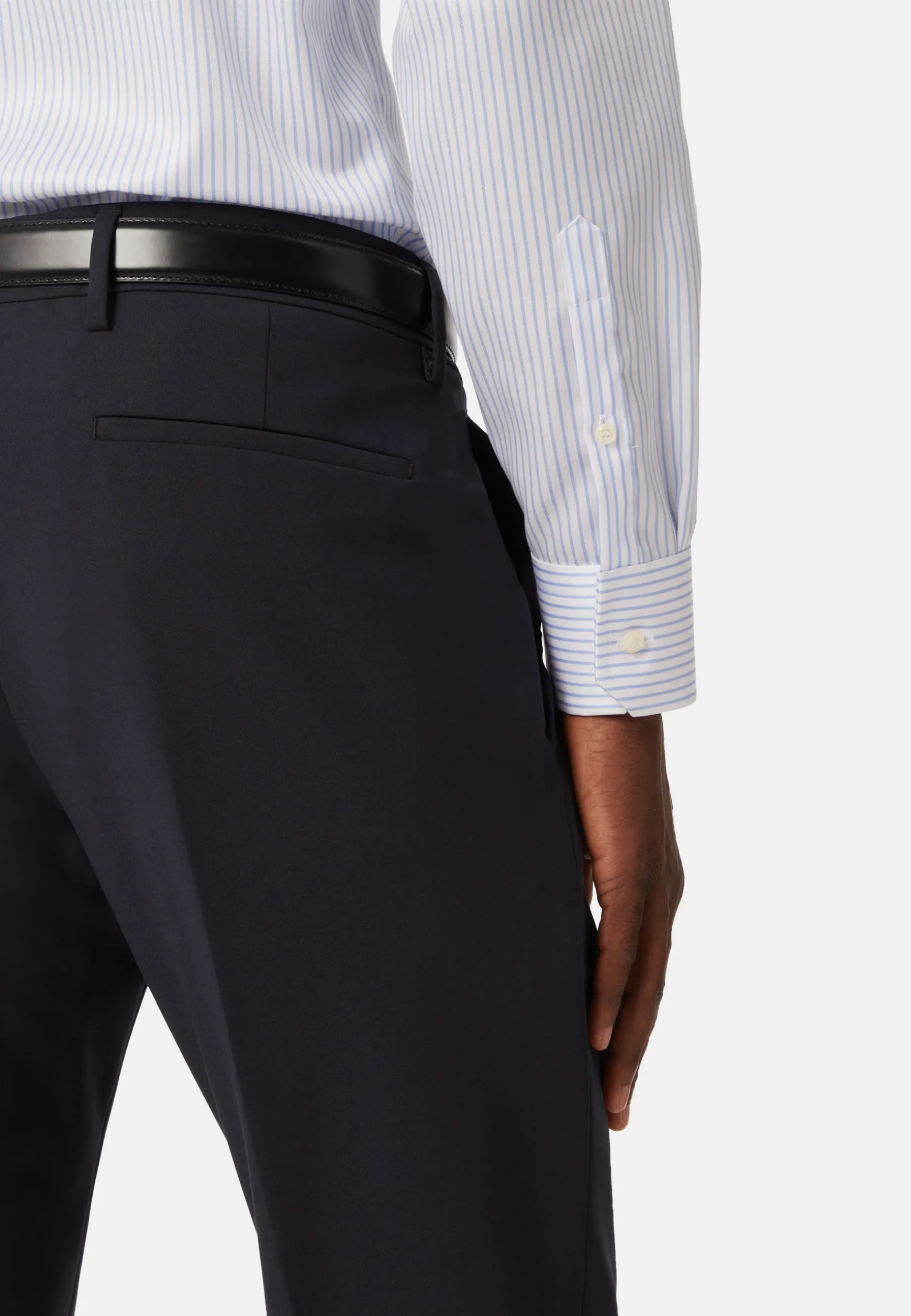 Sky Blue Striped Cotton Twill Shirt Slim Fit|Boggi Milano Outlet