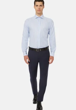 Sky Blue Striped Cotton Twill Shirt Regular Fit|Boggi Milano Discount