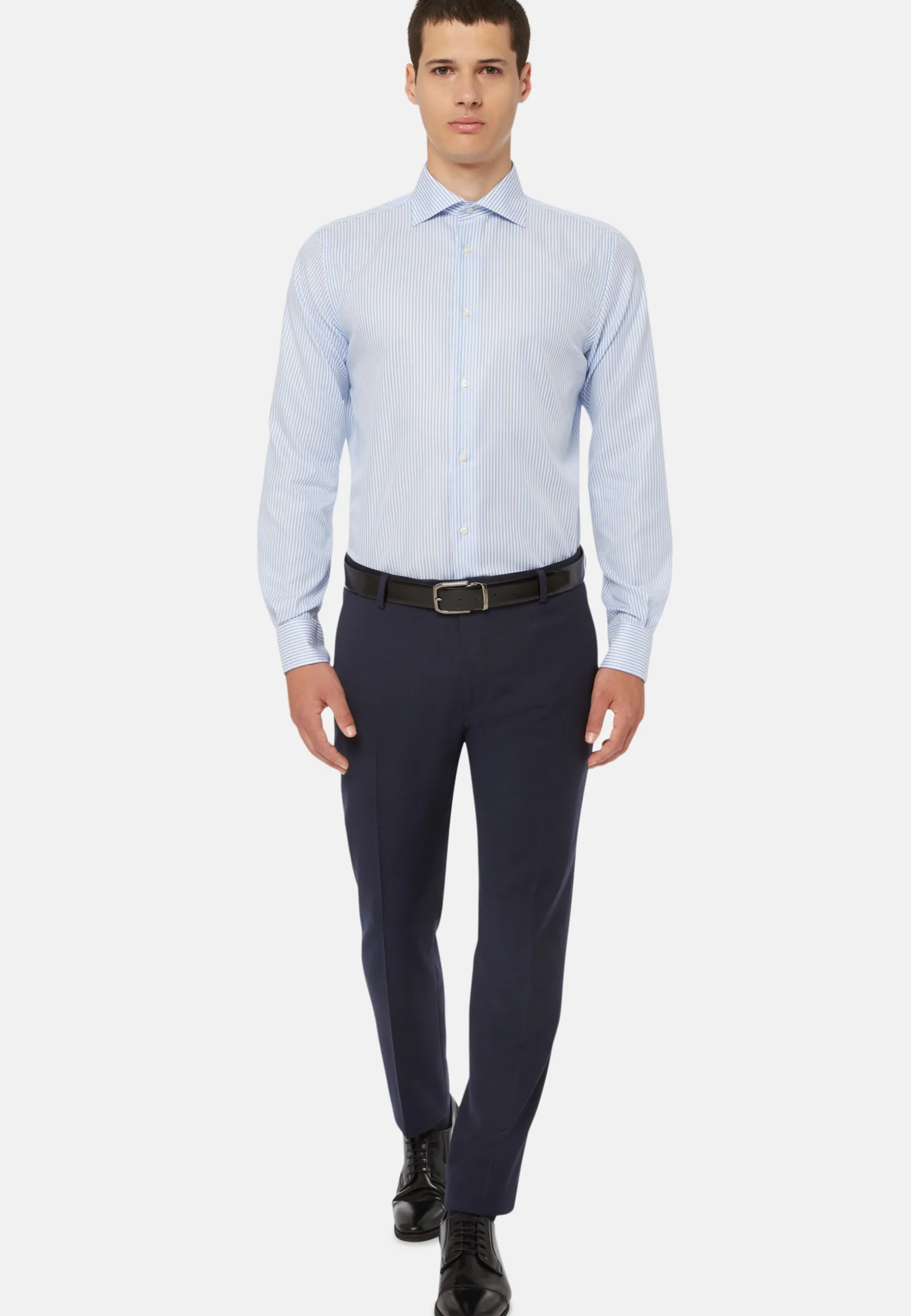 Sky Blue Striped Cotton Twill Shirt Regular Fit|Boggi Milano Discount