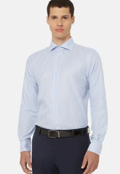 Sky Blue Striped Cotton Twill Shirt Regular Fit|Boggi Milano Discount