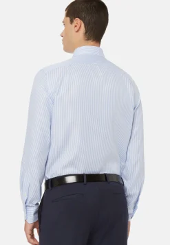 Sky Blue Striped Cotton Twill Shirt Regular Fit|Boggi Milano Discount