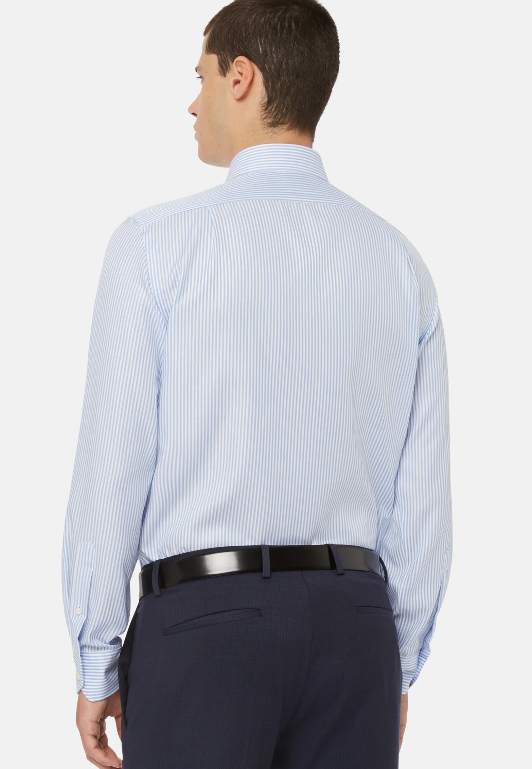 Sky Blue Striped Cotton Twill Shirt Regular Fit|Boggi Milano Discount