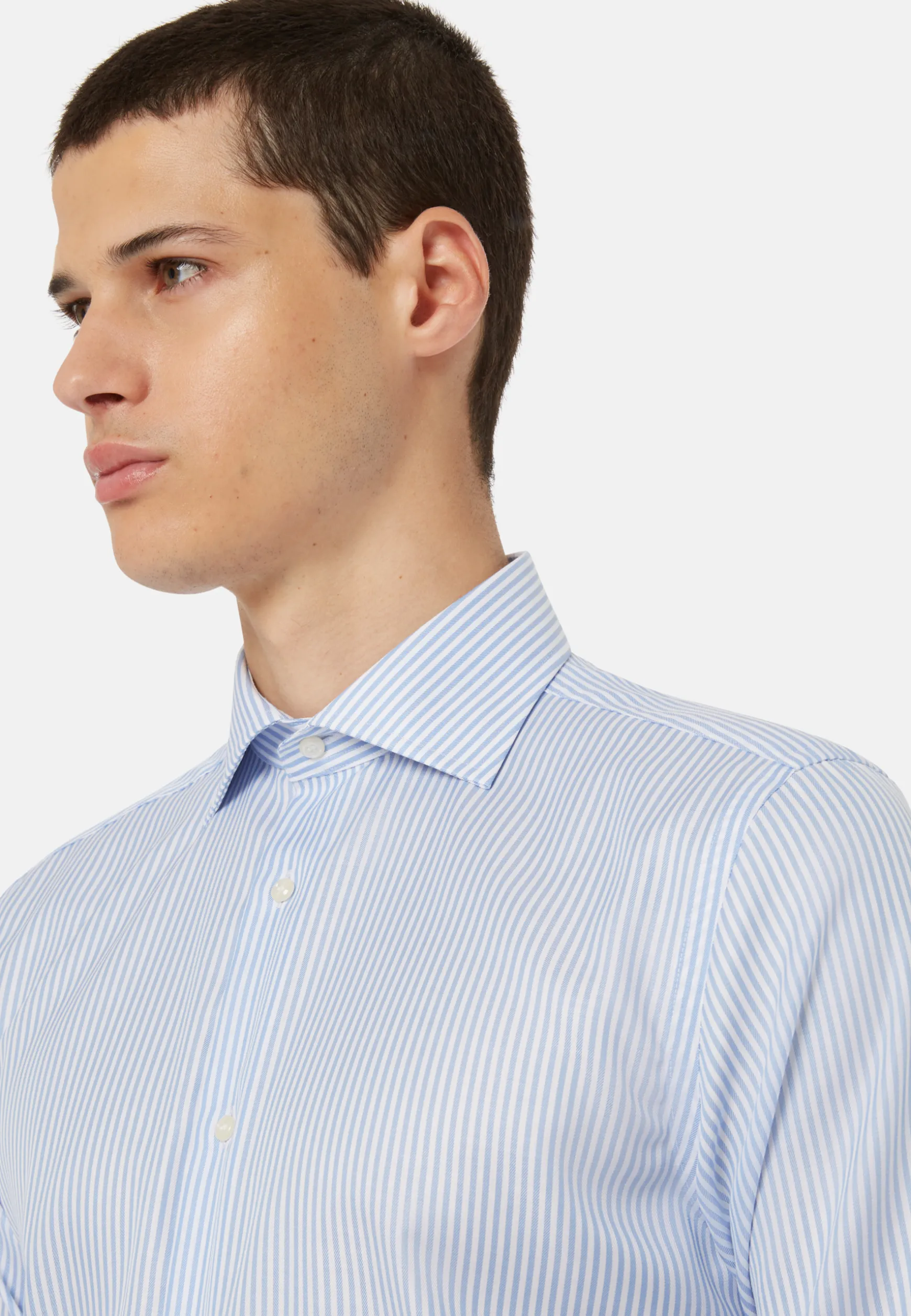 Sky Blue Striped Cotton Twill Shirt Regular Fit|Boggi Milano Discount