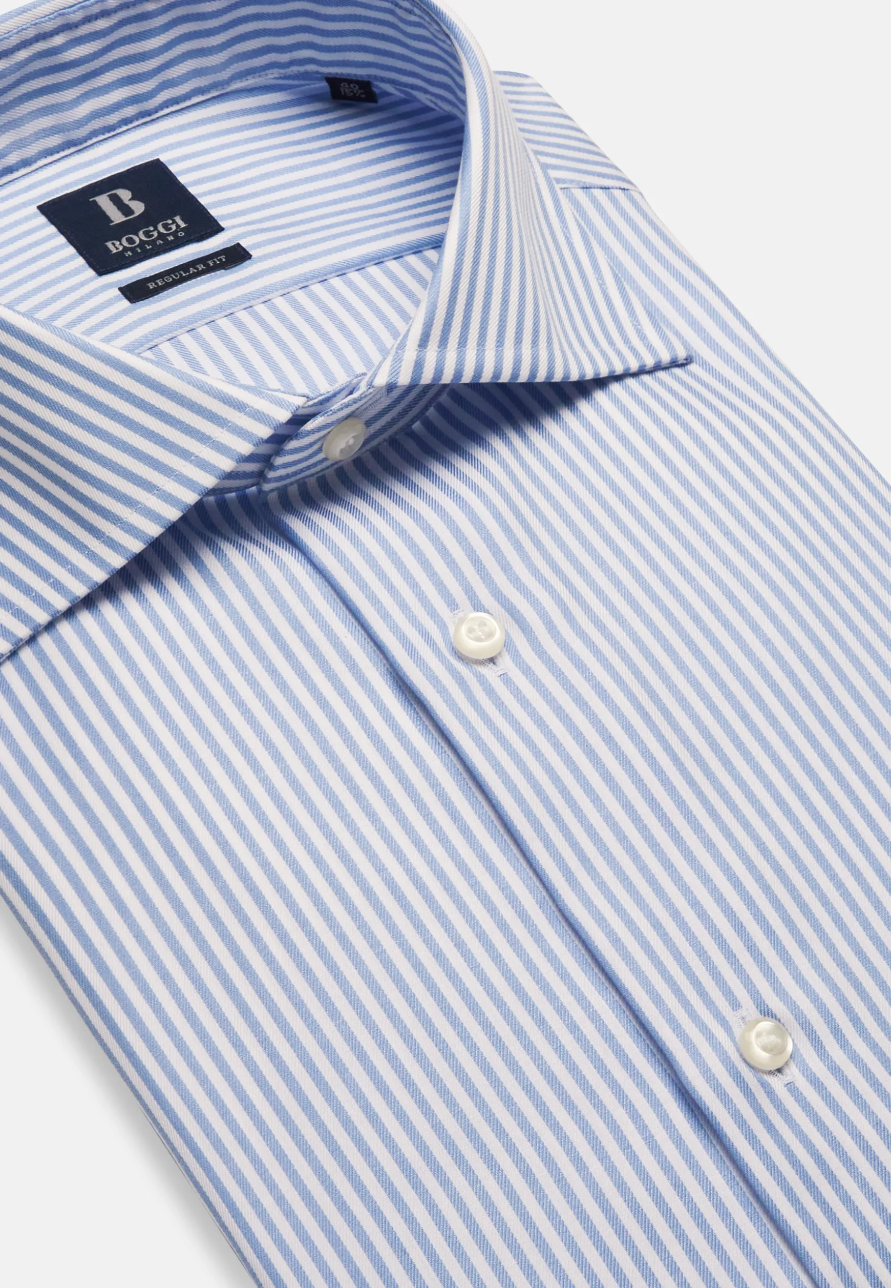 Sky Blue Striped Cotton Twill Shirt Regular Fit|Boggi Milano Discount