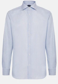 Sky Blue Striped Cotton Twill Shirt Regular Fit|Boggi Milano Discount