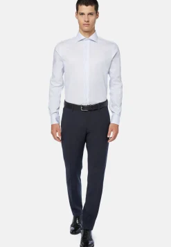 Sky Blue Striped Cotton Twill Shirt Regular Fit|Boggi Milano Best