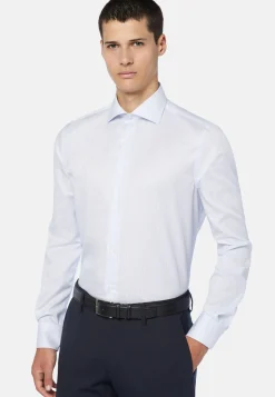 Sky Blue Striped Cotton Twill Shirt Regular Fit|Boggi Milano Best