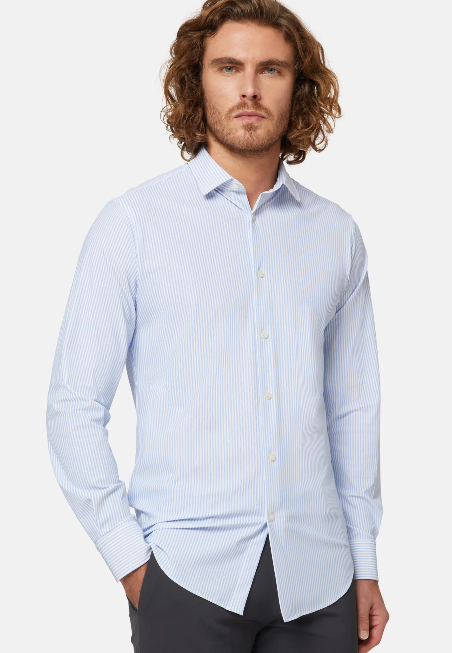 Slim Fit Sky Blue Shirt in Stretch Nylon|Boggi Milano Fashion