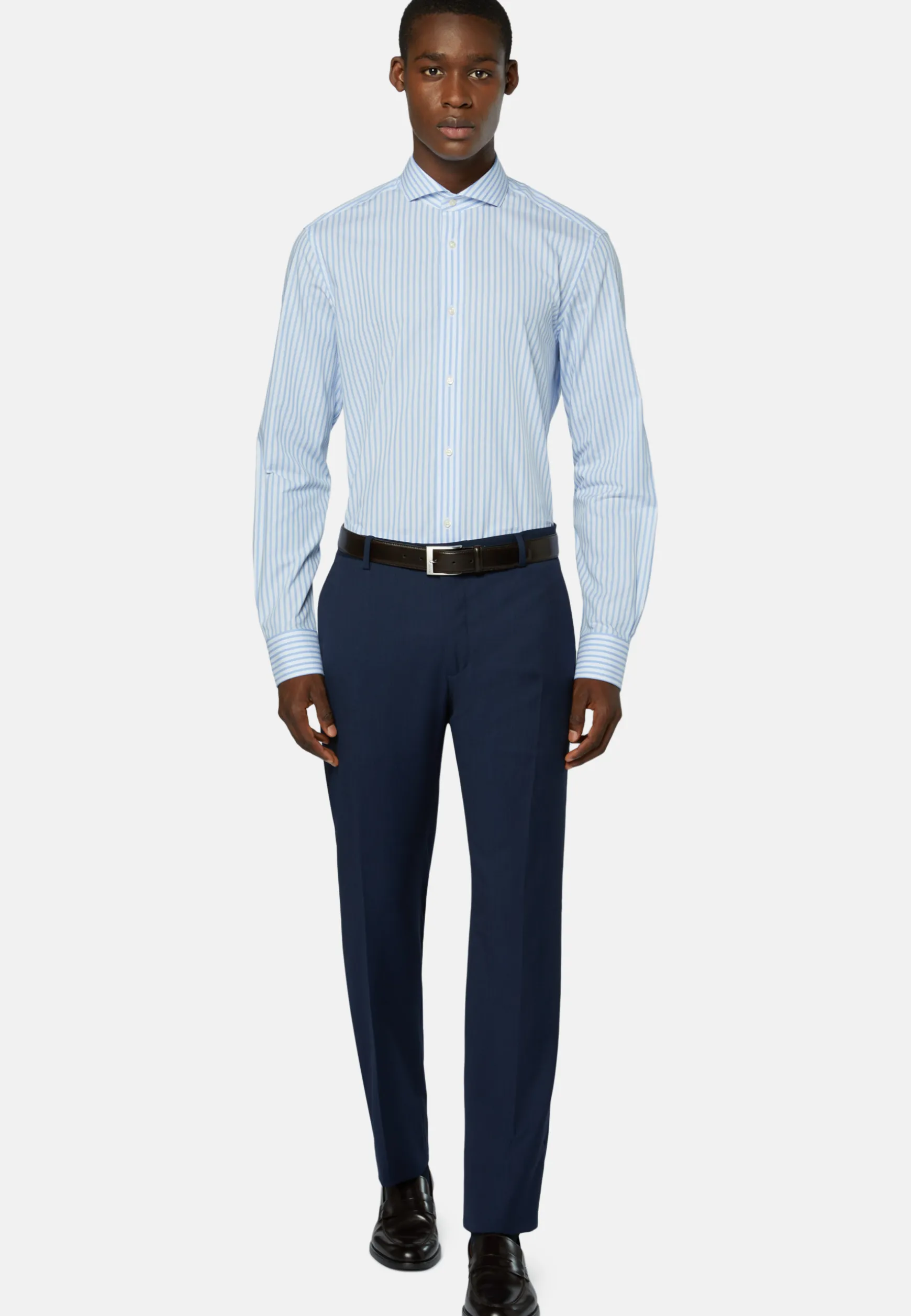 Stripe Popeline Napoli Collar Shirt Slim Fit|Boggi Milano Best