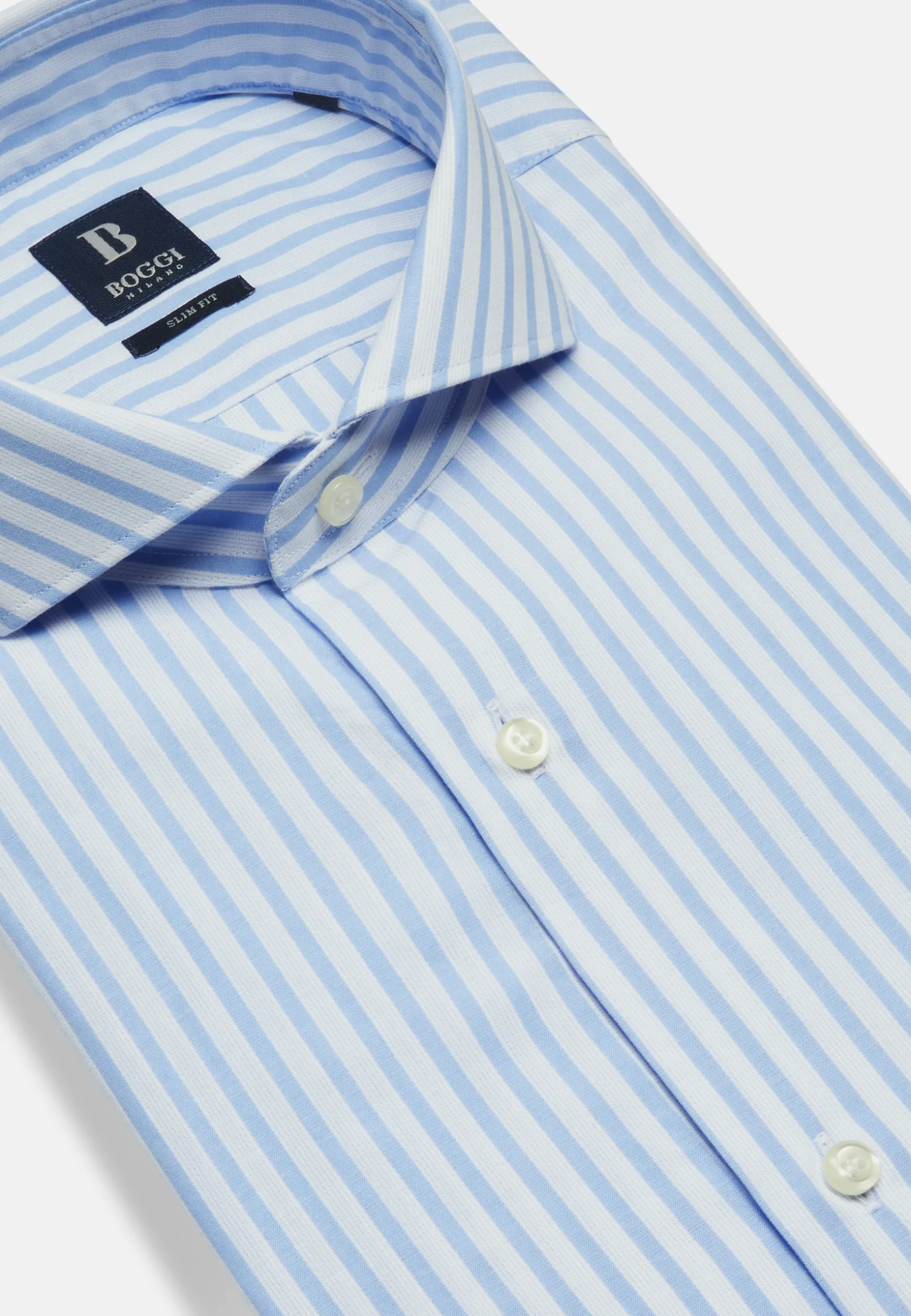 Stripe Popeline Napoli Collar Shirt Slim Fit|Boggi Milano Best