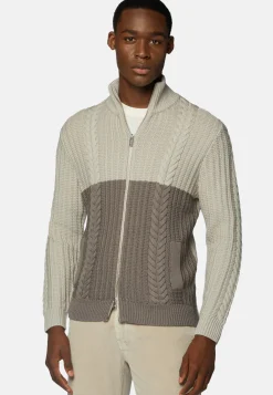 Two-Tone And Dove Grey Full&ndash;Zip Jumper in Merino Wool|Boggi Milano Hot