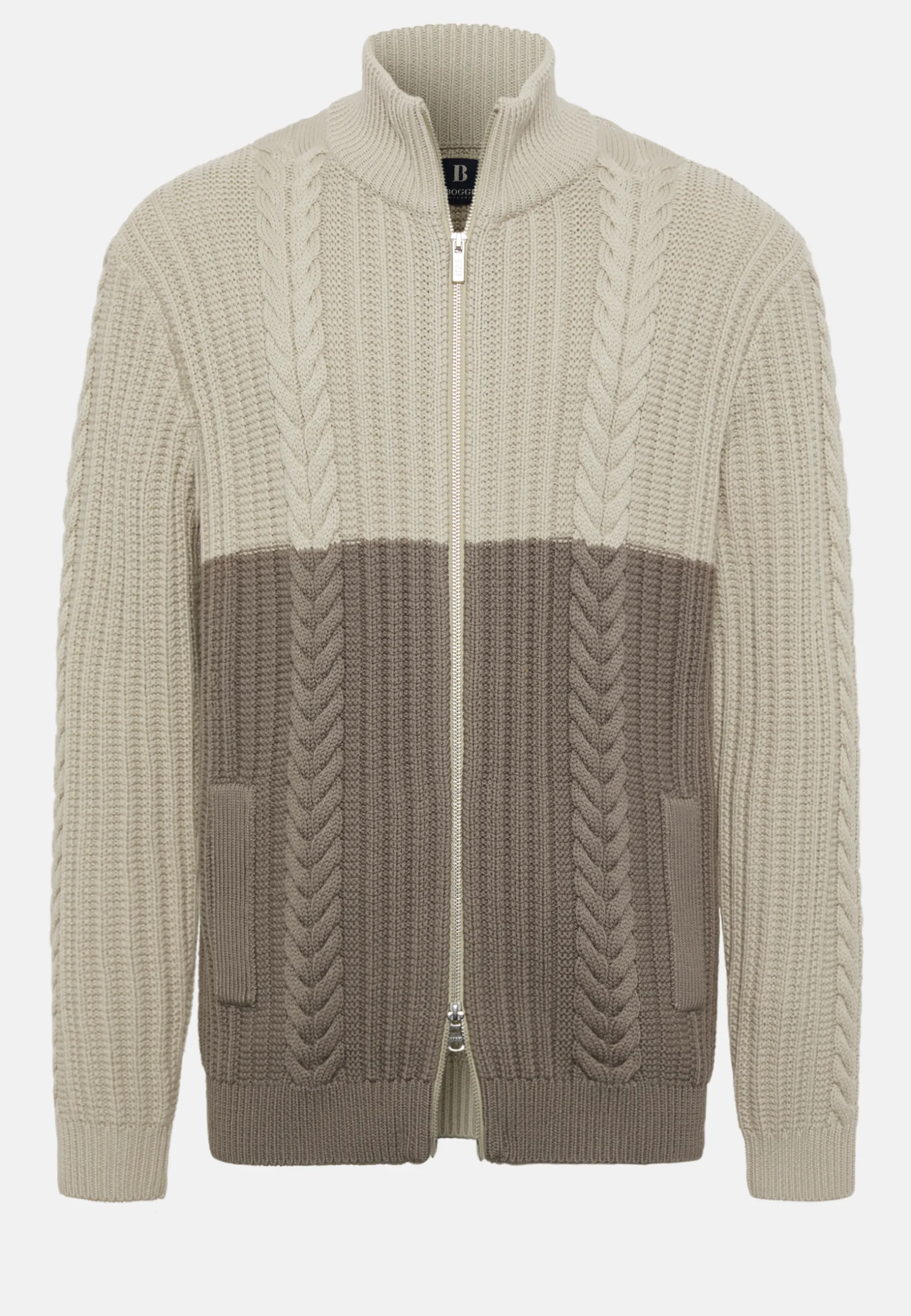 Two-Tone And Dove Grey Full–Zip Jumper in Merino Wool|Boggi Milano Hot